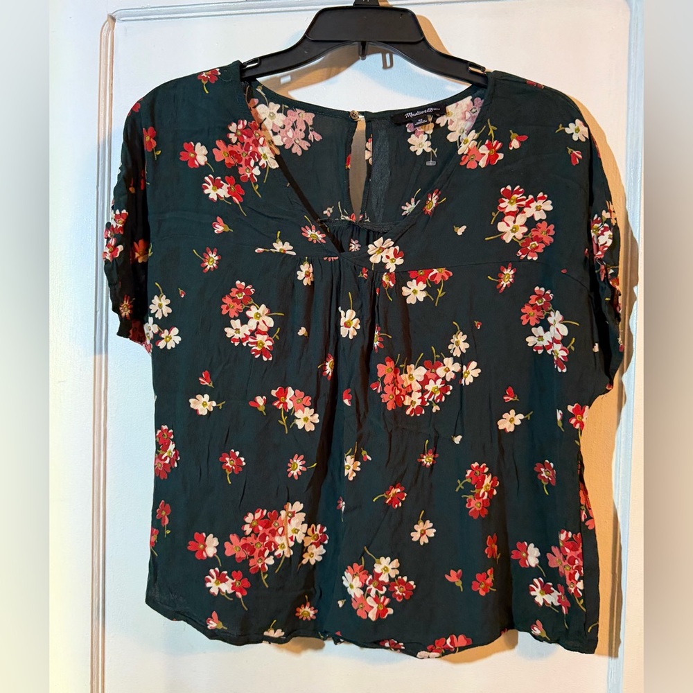 Madewell Dark Green Floral Blouse